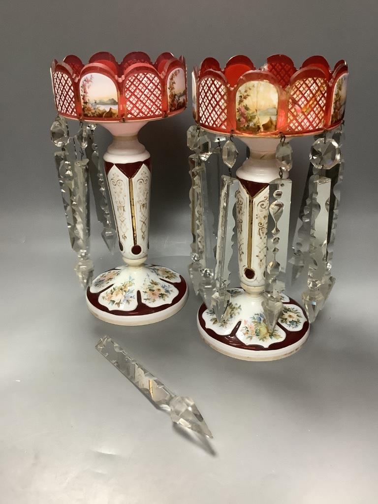 A pair of Bohemian glass lustres 32cm